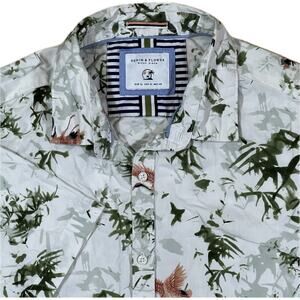 Denim & Flower Ricky Singh Green White Botanical Print Short Sleeve Men Shirt XL